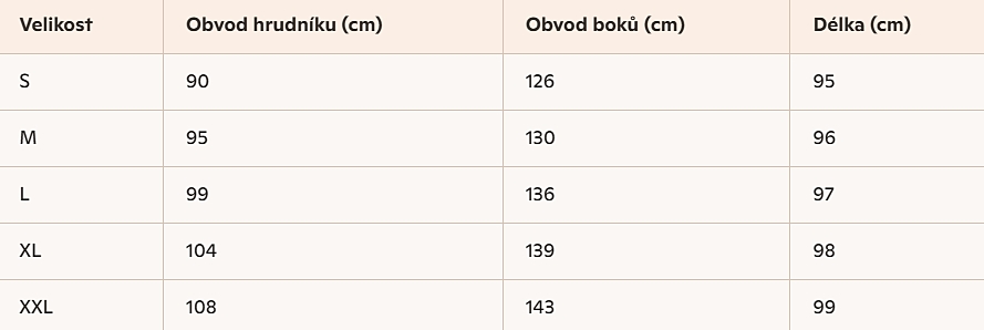 Těhotenská a kojicí noční košile TCB.7455 tabulka velikostí